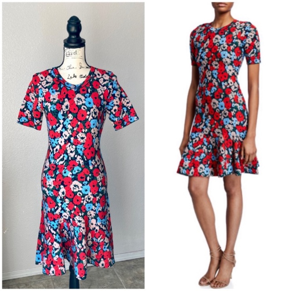 MILLY $495 Poppy NWT Jacquard Fit-&-Flare Floral Dress Medium